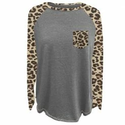 Lincoln Outfitters Ladies Long Sleeve Leopard Pocket Raglan Fashion T-Shirt - LO-LFRPK-01 - Long Sleeve Shirts Women's