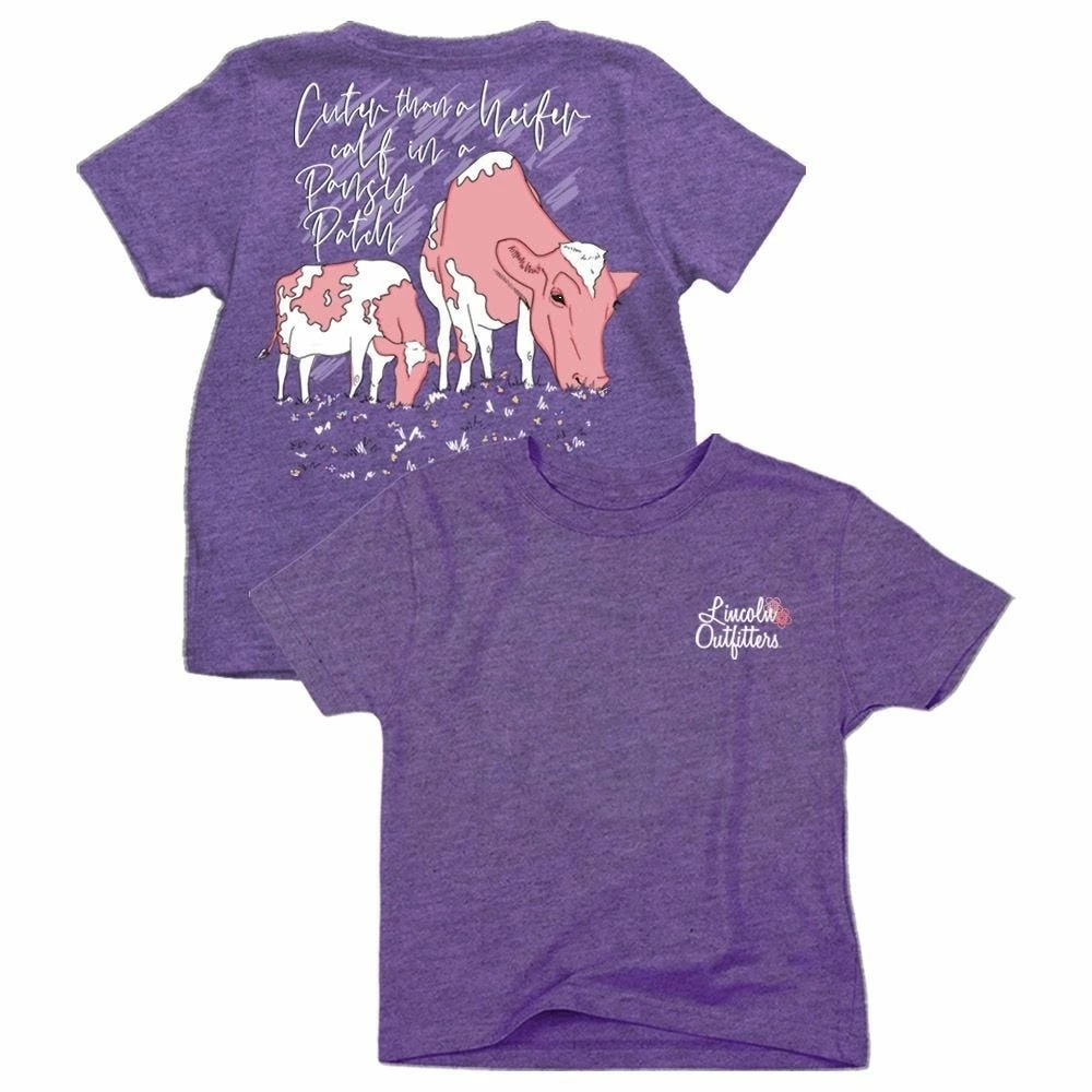 Lincoln Outfitters Youth Girl's Heifer in a Pansy Patch Short Sleeve T-Shirt - LOY-24 - T-Shirts 1 Lincoln Outfitters Youth Girl's Heifer in a Pansy Patch Short Sleeve T-Shirt - LOY-24 - T-Shirts